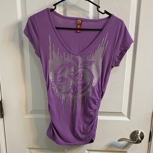 Apple Bottoms Vintage Y2K Purple Sequins Rhinestone Ruched Tee Shirt Size Small